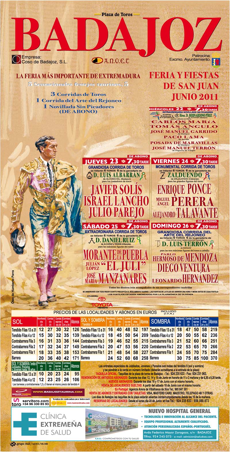 Cartel toros Badajoz - temporada 2011