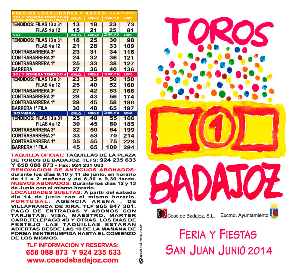 Cartel Toros Badajoz, Feria y Fiestas de San Juan 2014