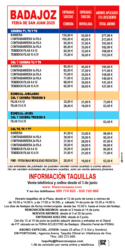 Carteles Taurinos Badajoz 2025 | Feria Taurina de San Juan